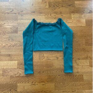 Urban Outfitters Out From Under Melani Seamless Lace-Trim Top teal green XS/S